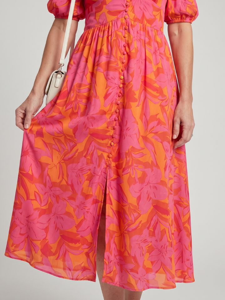 Petra Midikleid Blumenmuster Puffärmel – Ansicht 03