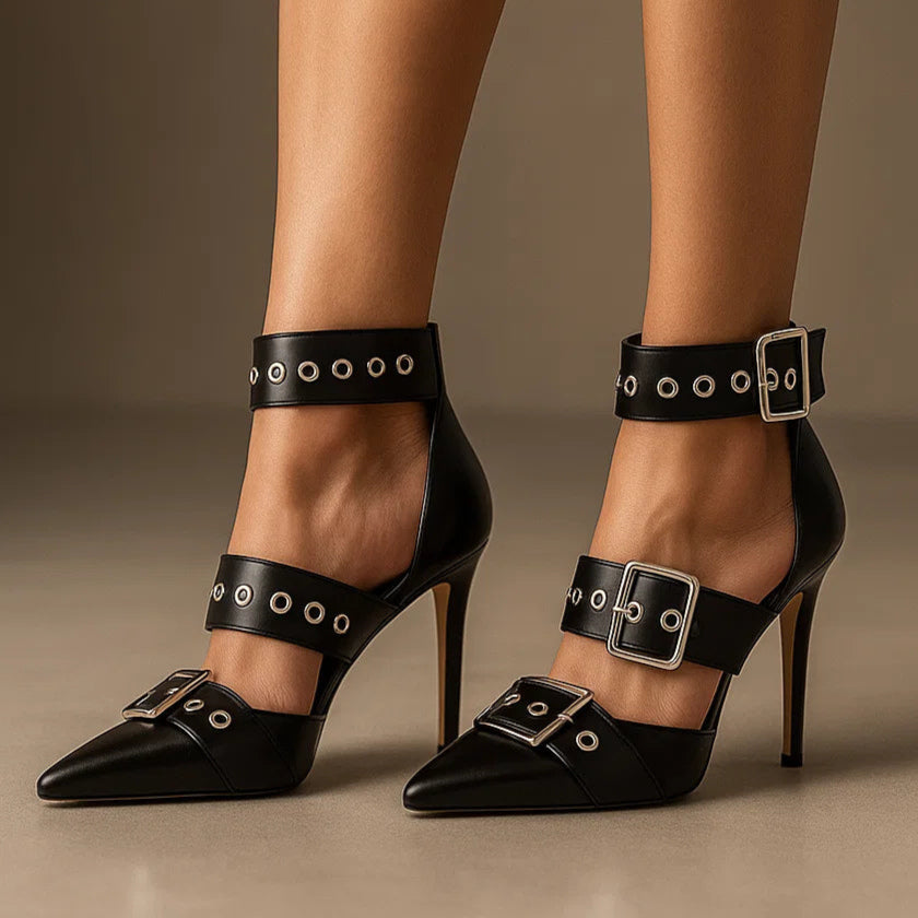 Konstanze | Spitze Stiletto-Pumps mit Schnallenriemen – Ansicht 08