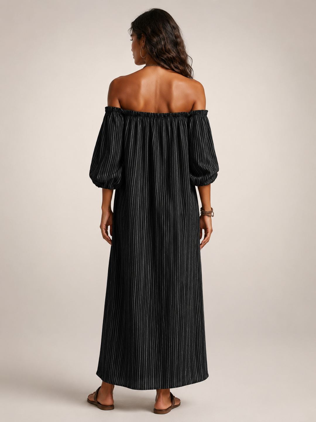Sieglinde | Off-Shoulder-Maxikleid aus Leinenmix mit langen Ärmeln