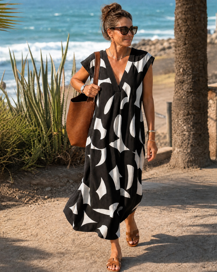 Emma | Gemustertes Midi-Kleid – Bild 1