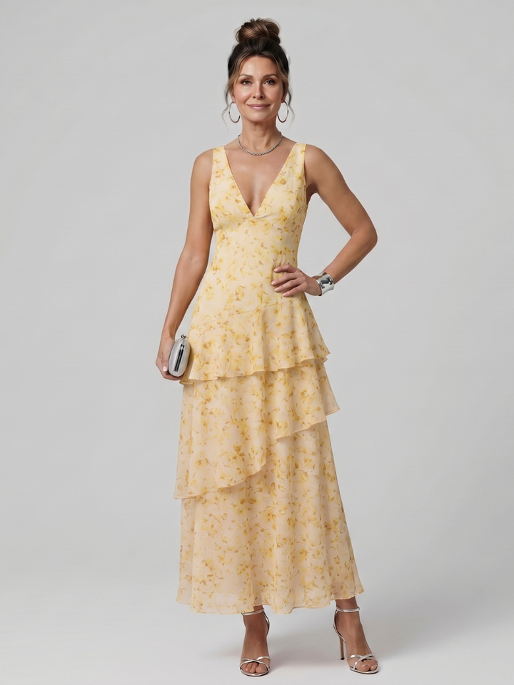 Ida Midikleid tiefer V-Ausschnitt – Ansicht 04