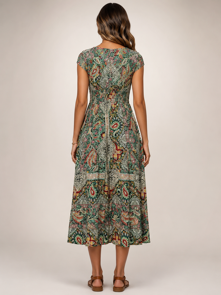 Ottilie | Boho-Maxikleid mit Paisley-Patchwork-Print