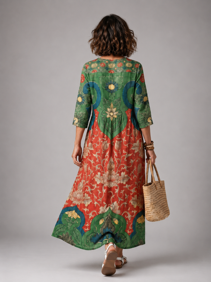 Zoe | Midi-jurk met gemengde print