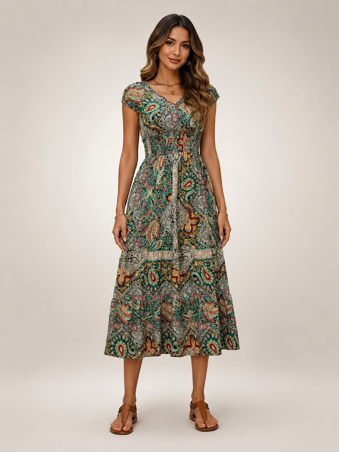 Ottilie | Boho-Maxikleid mit Paisley-Patchwork-Print