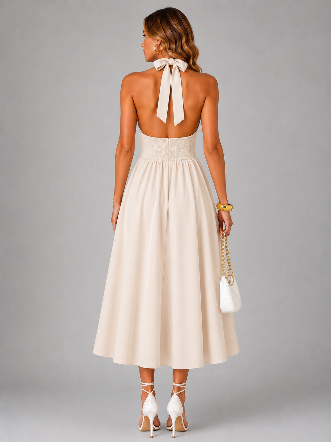 Carlotta | Neckholder-Midikleid mit Raffung