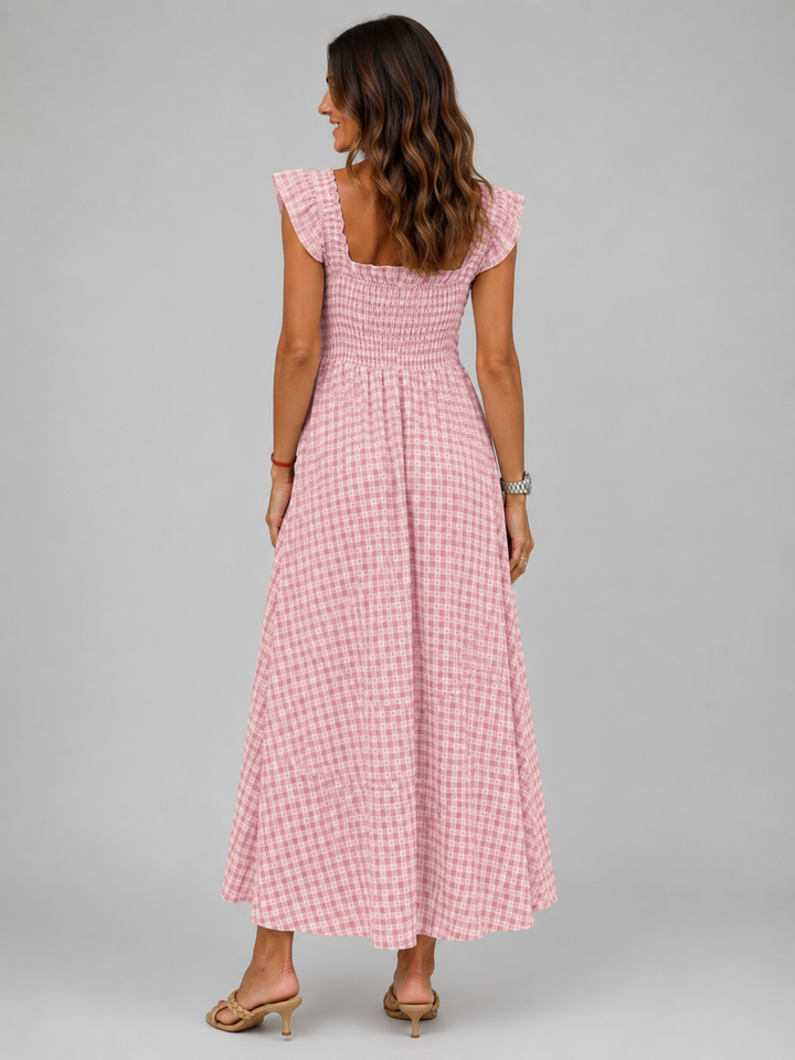 Helena | Karo-Maxikleid mit Smock-Bund