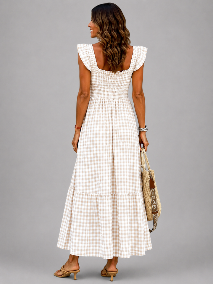 Helena | Karo-Maxikleid mit Smock-Bund