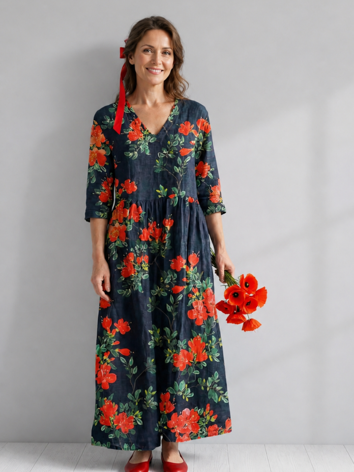 Hildegard | Bloemen midi-jurk