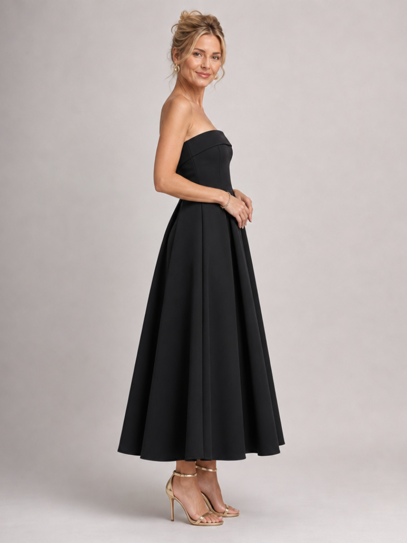 Almut | Trägerloses Abendkleid mit strukturiertem Oberteil – Ansicht 02