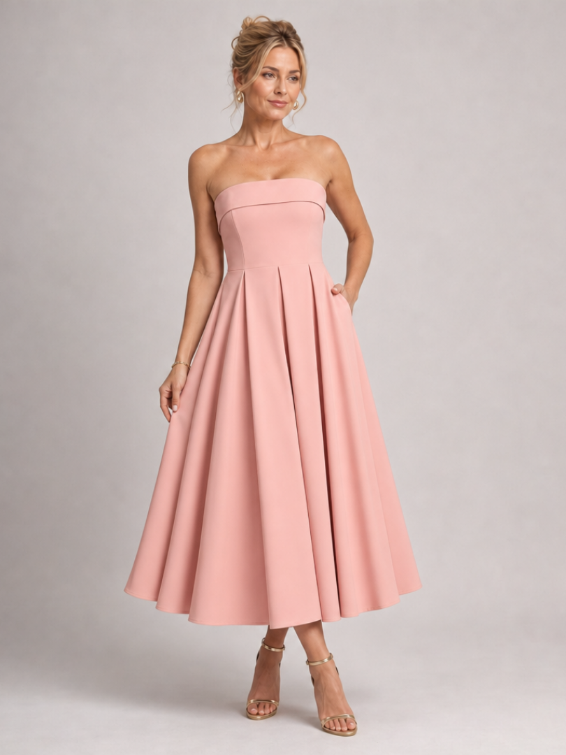 Almut | Trägerloses Abendkleid mit strukturiertem Oberteil – Ansicht 04