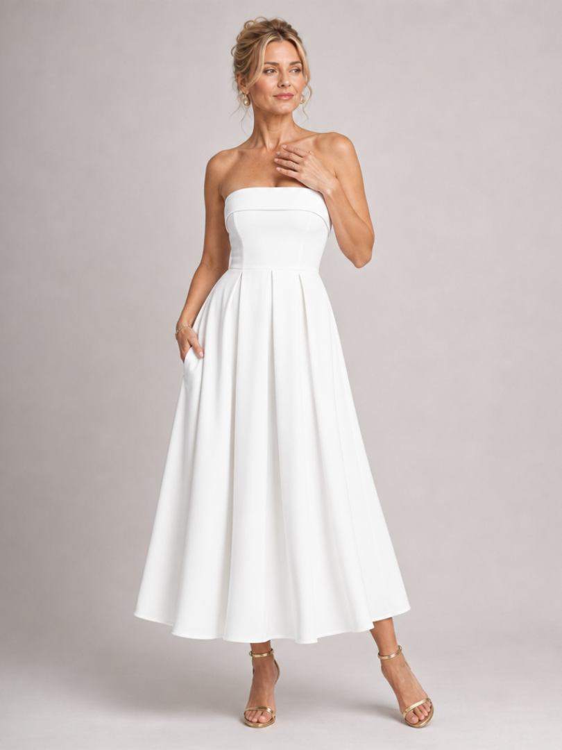 Almut | Trägerloses Abendkleid mit strukturiertem Oberteil – Ansicht 05