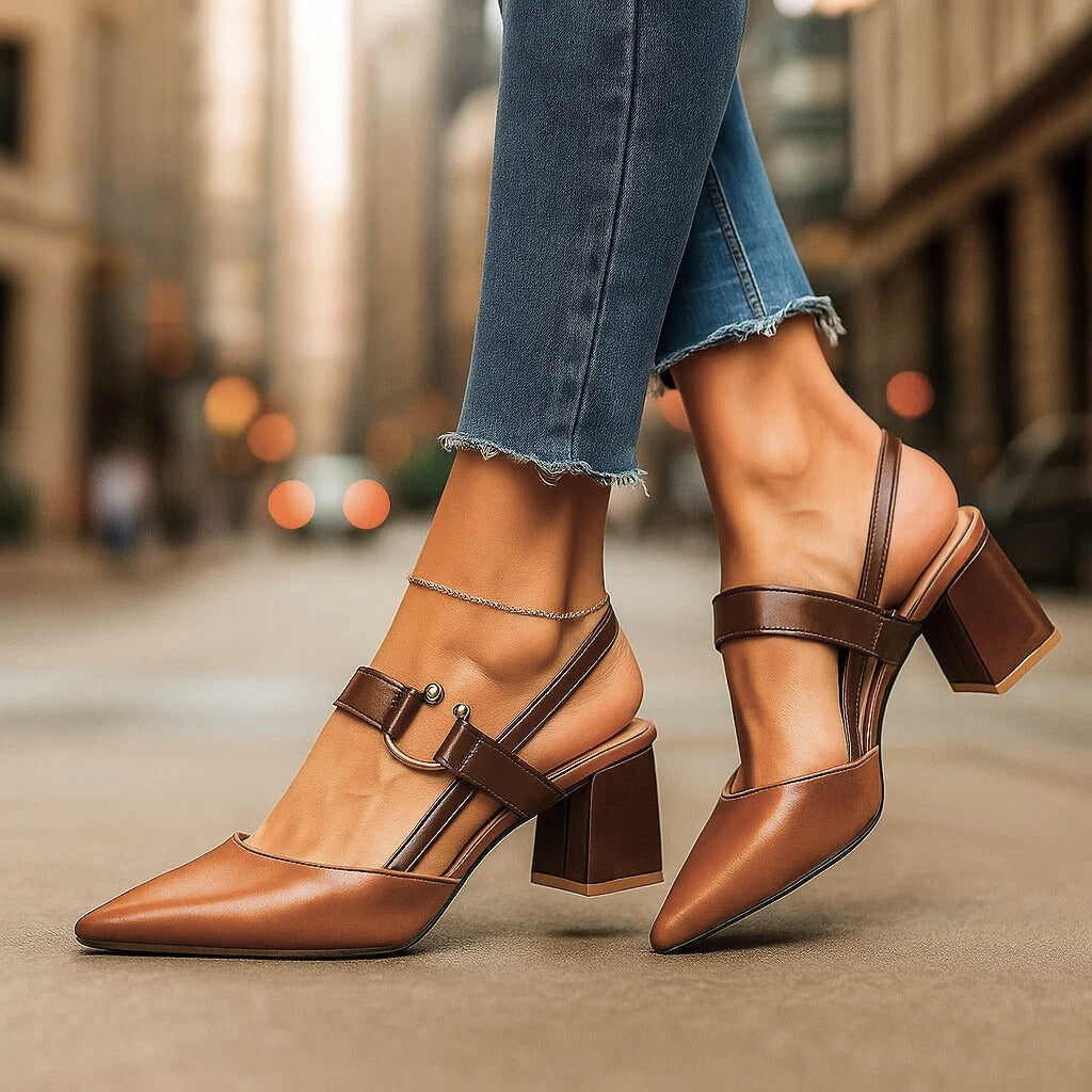 Helena | Spitze Slingback-Pumps mit Blockabsatz – Ansicht 01