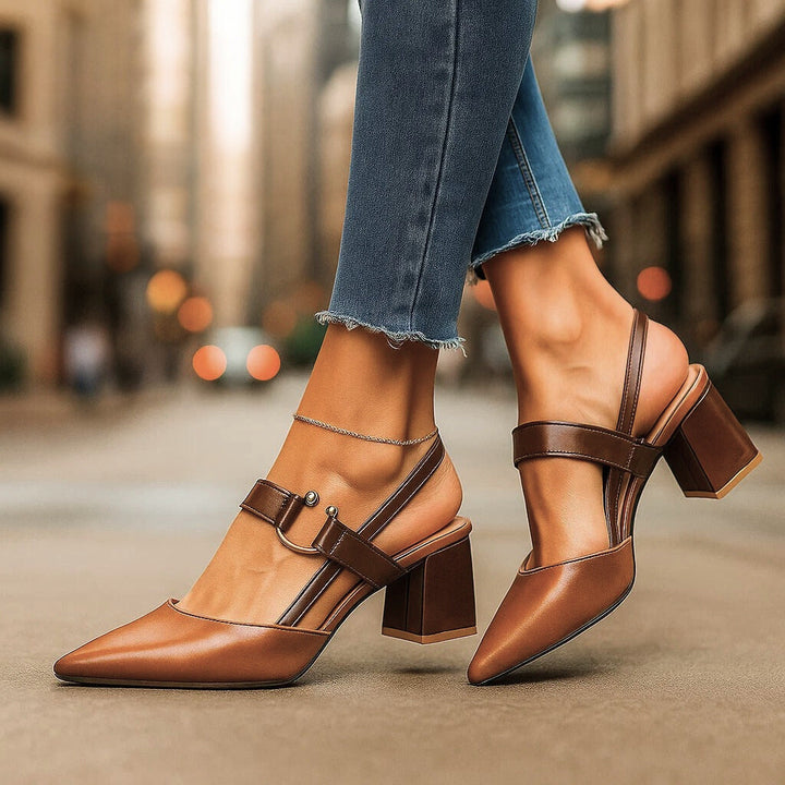 Helena | Spitze Slingback-Pumps mit Blockabsatz – Ansicht 01
