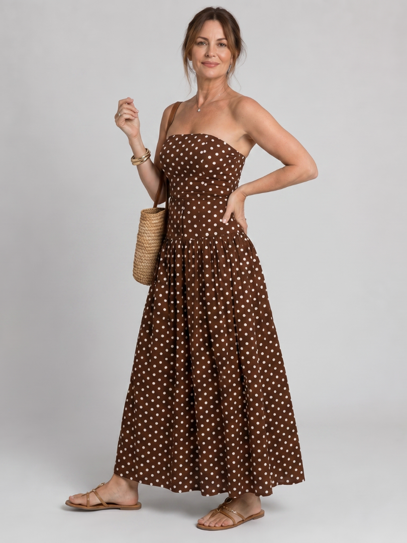 Carola | Trägerloses Maxikleid mit Punktemuster – Ansicht 03