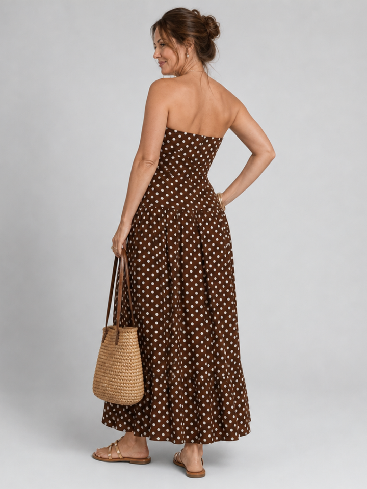 Carola | Trägerloses Maxikleid mit Punktemuster – Ansicht 06