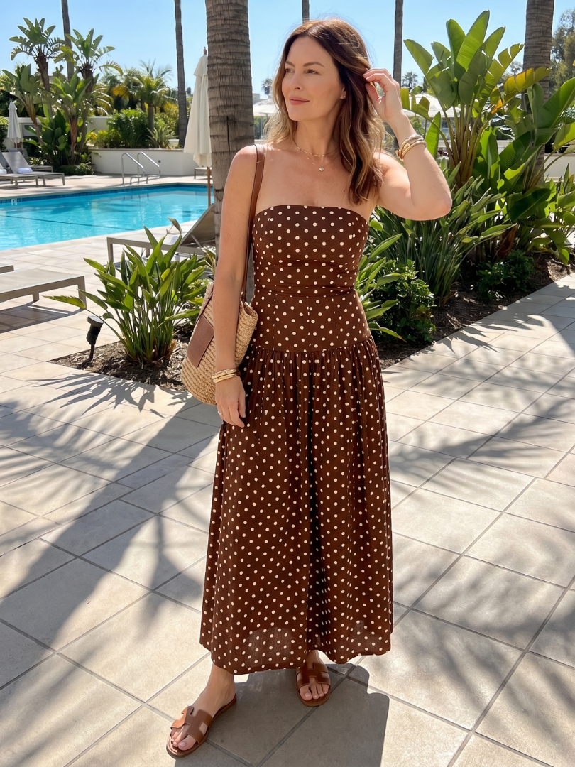 Carola | Trägerloses Maxikleid mit Punktemuster – Ansicht 08