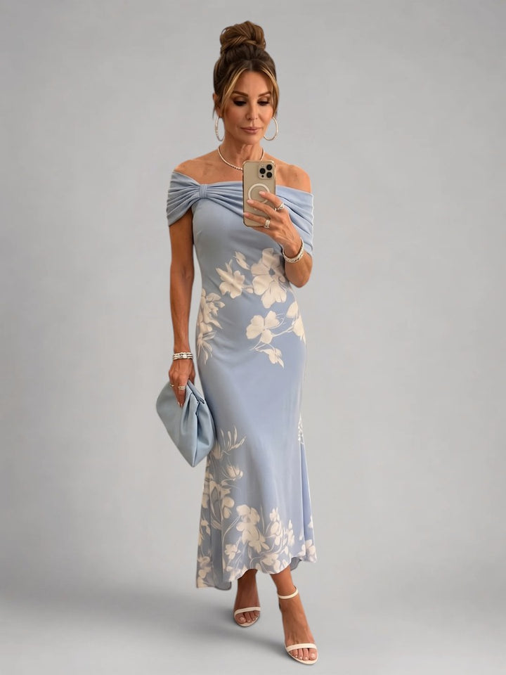 Christina | Schulterfreies Midikleid mit Drapierung
