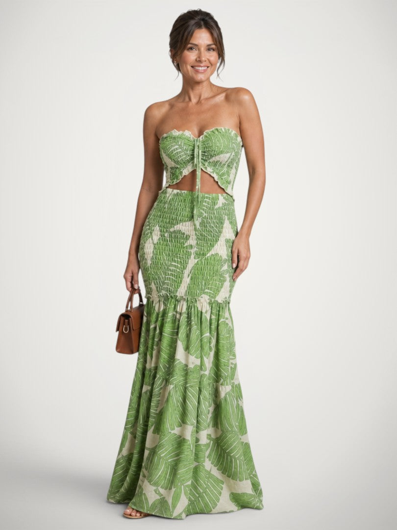 Elisa | Schulterfreies Zweiteiler-Set mit floralem Print