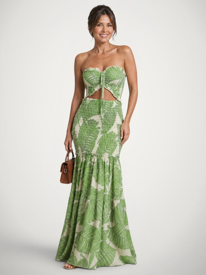 Elisa | Schulterfreies Zweiteiler-Set mit floralem Print