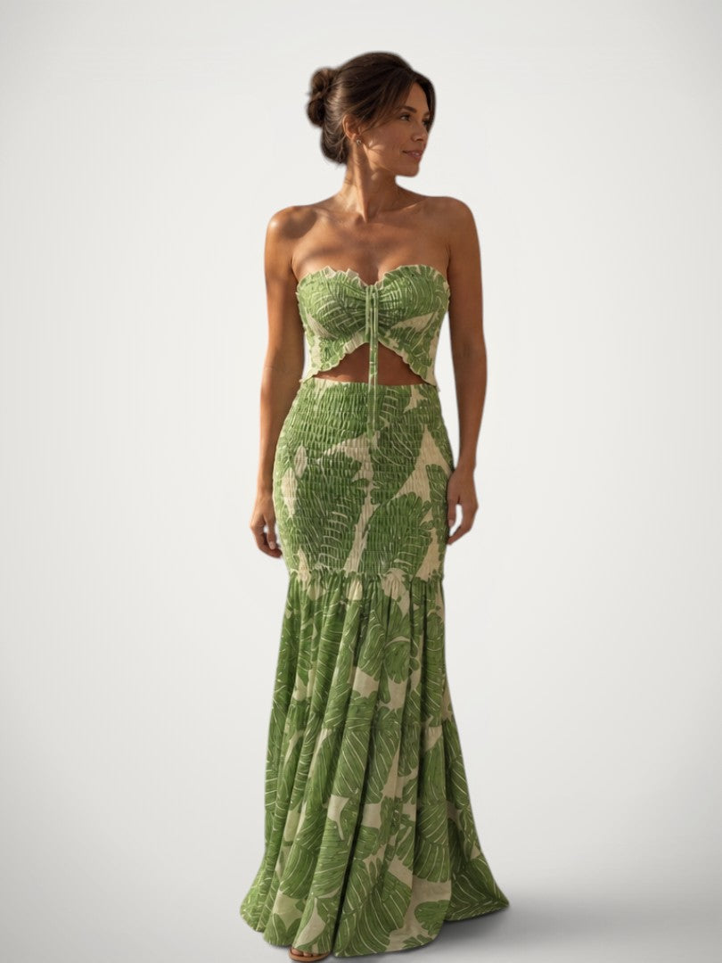 Elisa | Schulterfreies Zweiteiler-Set mit floralem Print