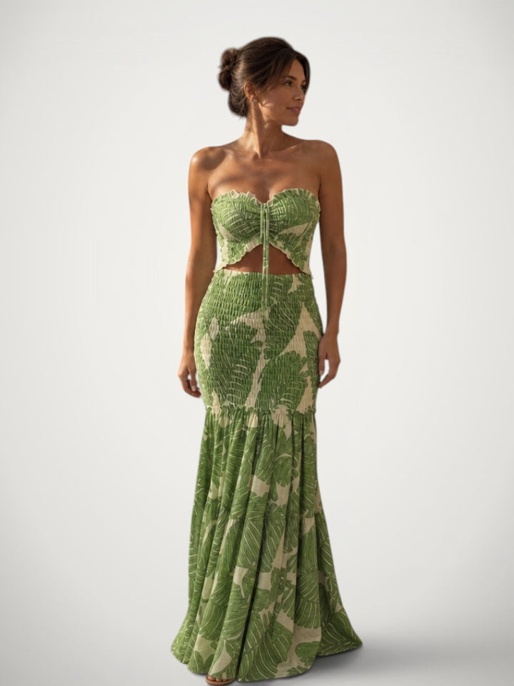 Elisa | Schulterfreies Zweiteiler-Set mit floralem Print