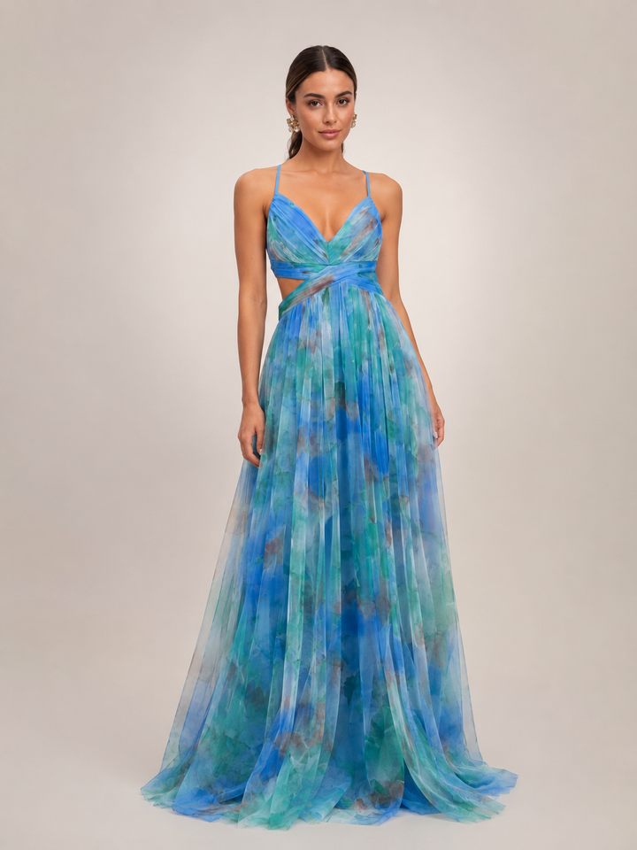 Aurelia | Tüll-Abendkleid mit Aquarell-Print