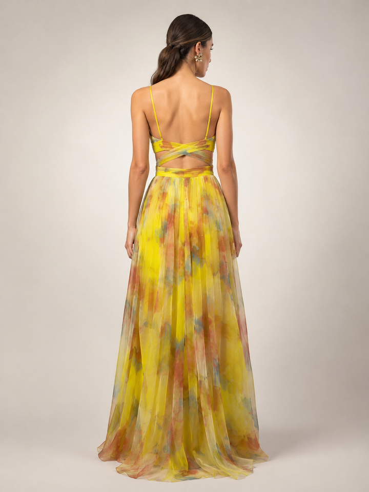 Aurelia | Tüll-Abendkleid mit Aquarell-Print