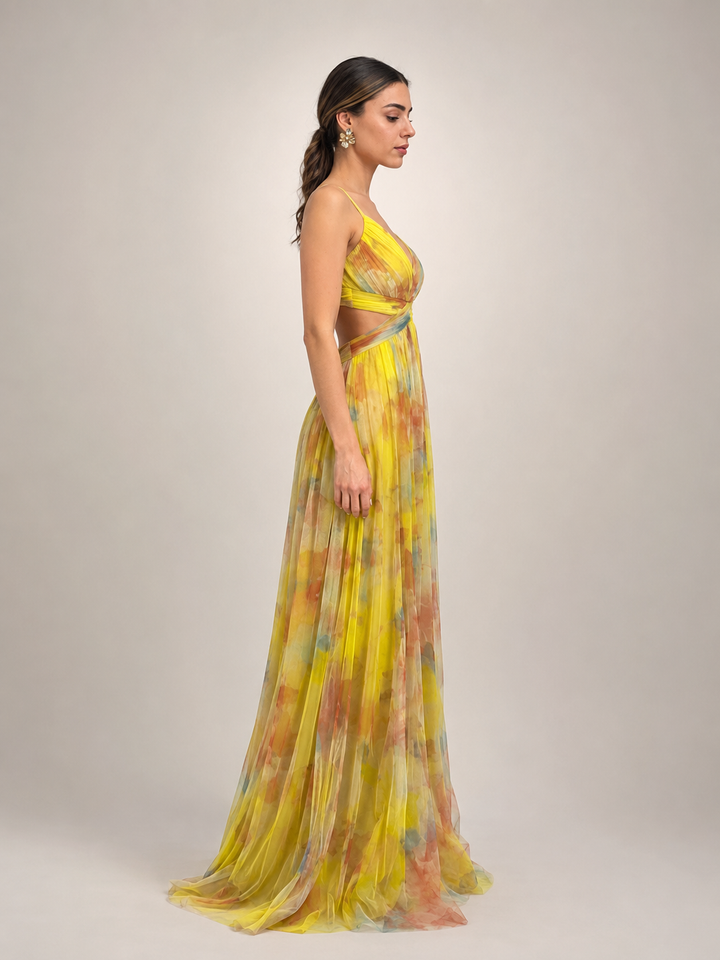 Aurelia | Tüll-Abendkleid mit Aquarell-Print