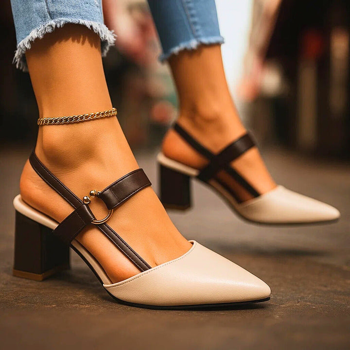 Ingeborg | Spitze Slingback-Pumps mit Blockabsatz – Ansicht 03