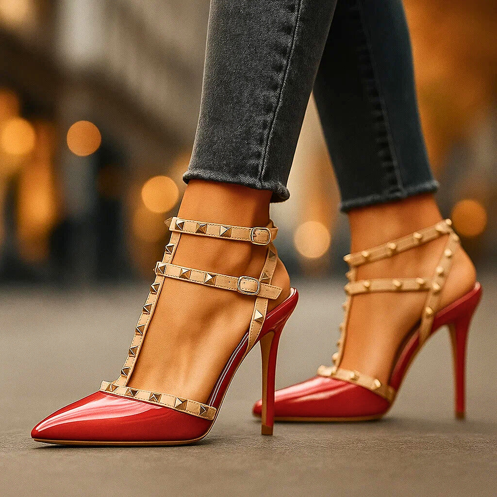 Irmgard | Spitze Stiletto-Pumps mit Nietenriemchen – Ansicht 05