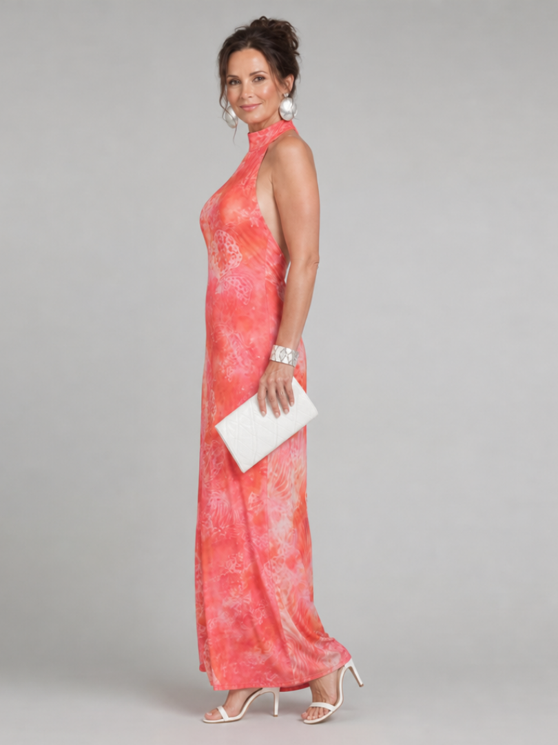 Lavinia Gemustertes Halsträger-Maxikleid – Ansicht 02
