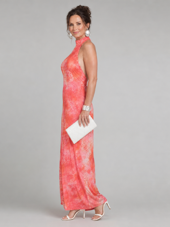 Lavinia Gemustertes Halsträger-Maxikleid – Ansicht 02