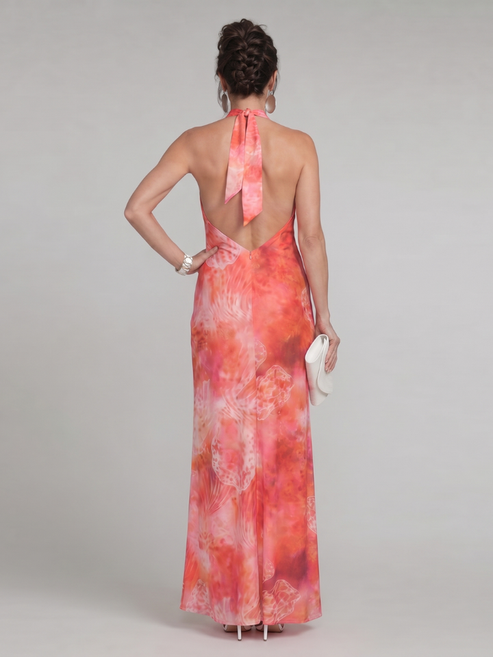 Lavinia Gemustertes Halsträger-Maxikleid – Ansicht 04