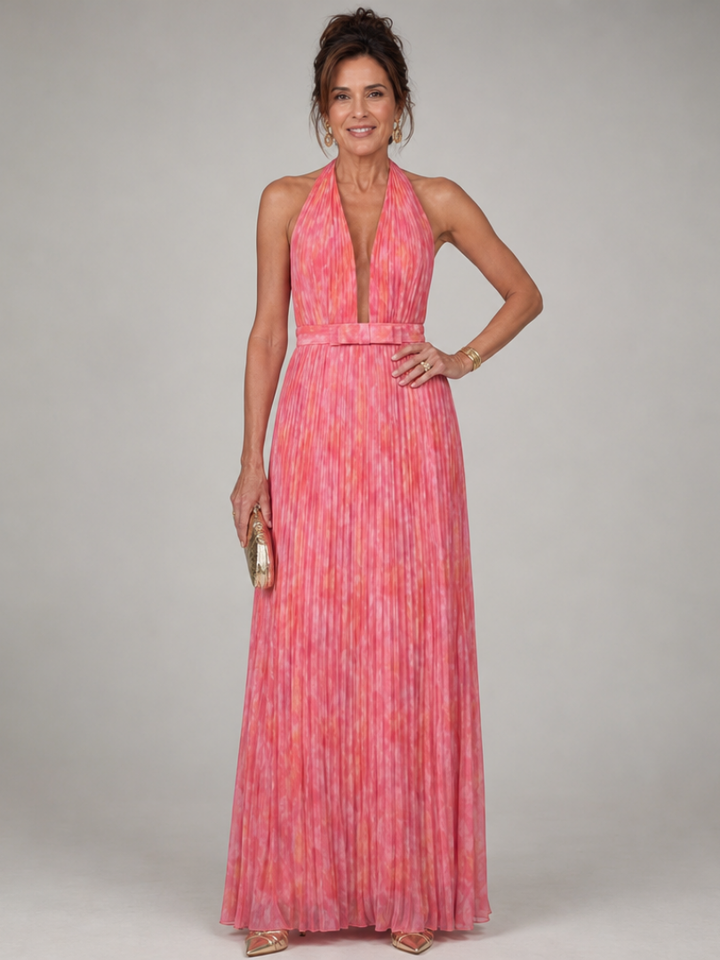 Marlis | Neckholder-Maxikleid mit Plisseerock – Ansicht 01