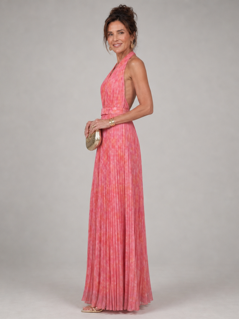 Marlis | Neckholder-Maxikleid mit Plisseerock – Ansicht 02
