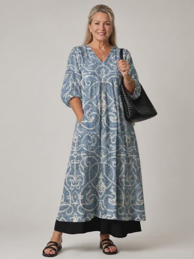 Luise | Boho-Midikleid mit Vintage-Ranken-Druck
