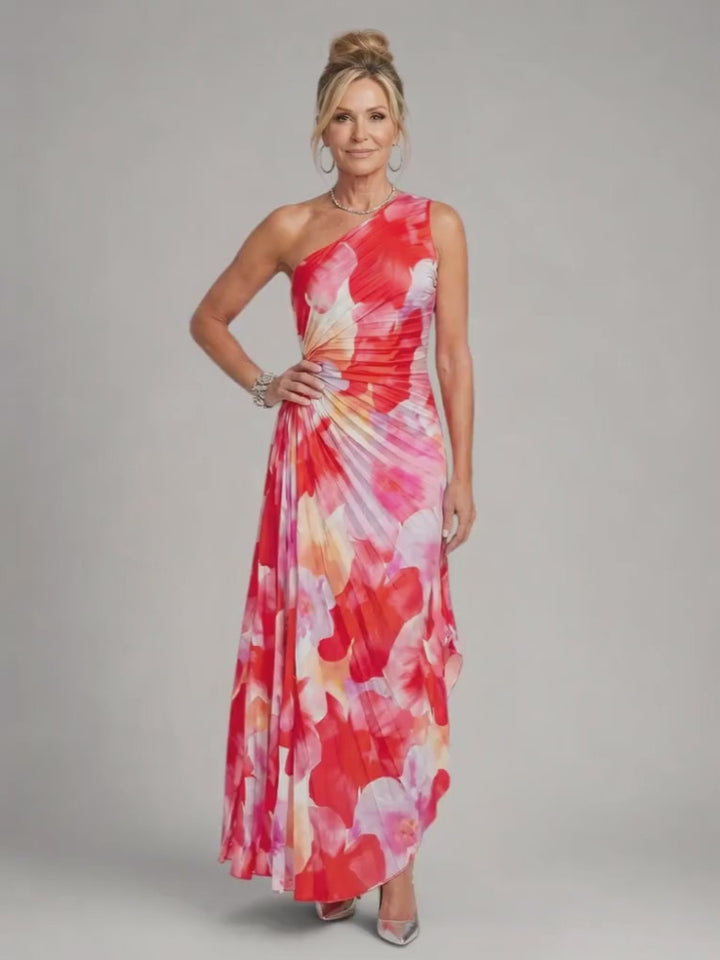 Melanie | One-Shoulder-Midikleid mit Plisseefalten