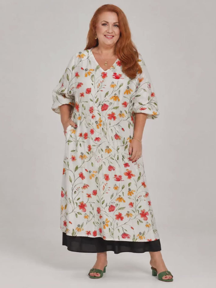 Cosima | Boho-Midikleid mit Wildblumendruck
