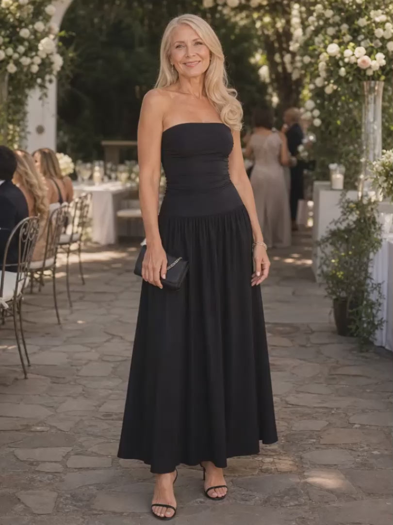 Yvonne | Schulterfreies Midikleid mit Raffung