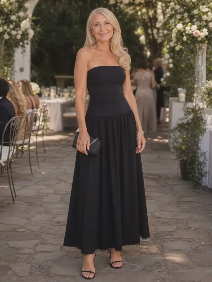 Yvonne | Schulterfreies Midikleid mit Raffung