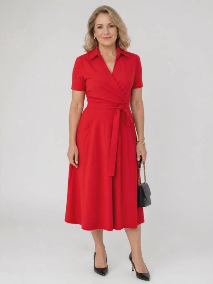 Helene | Midi-Wickelkleid mit Kragen und Bindegürtel