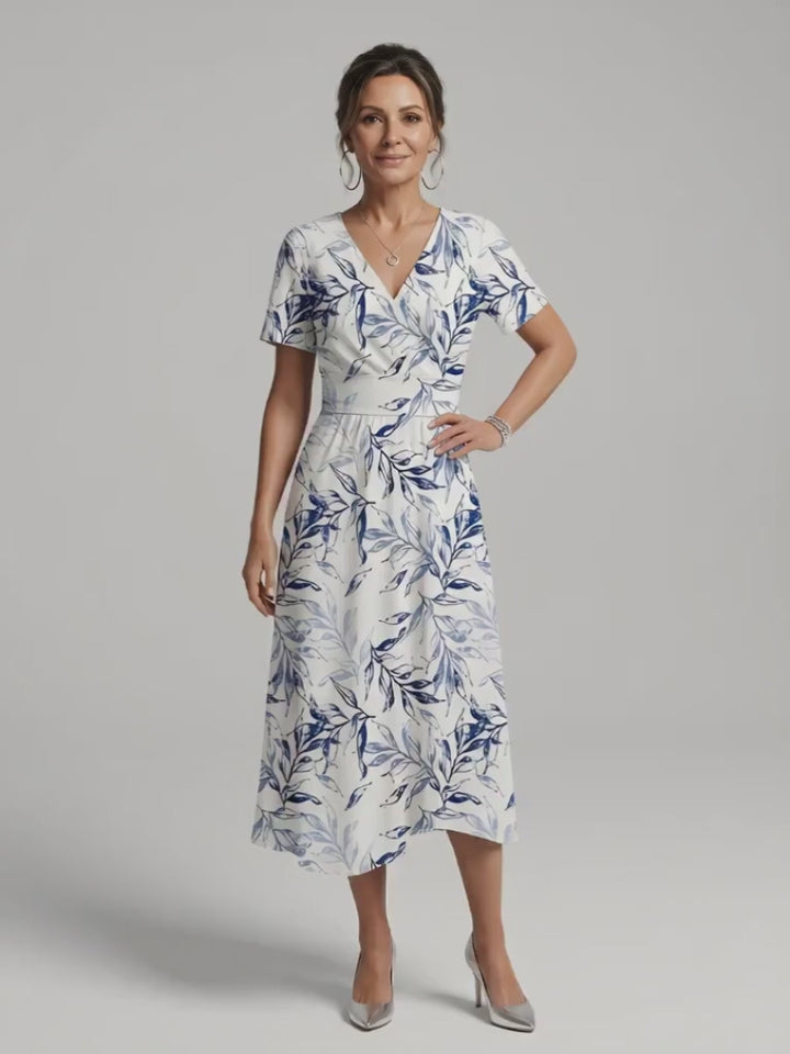 Luise | Botanisches Midikleid mit V-Ausschnitt