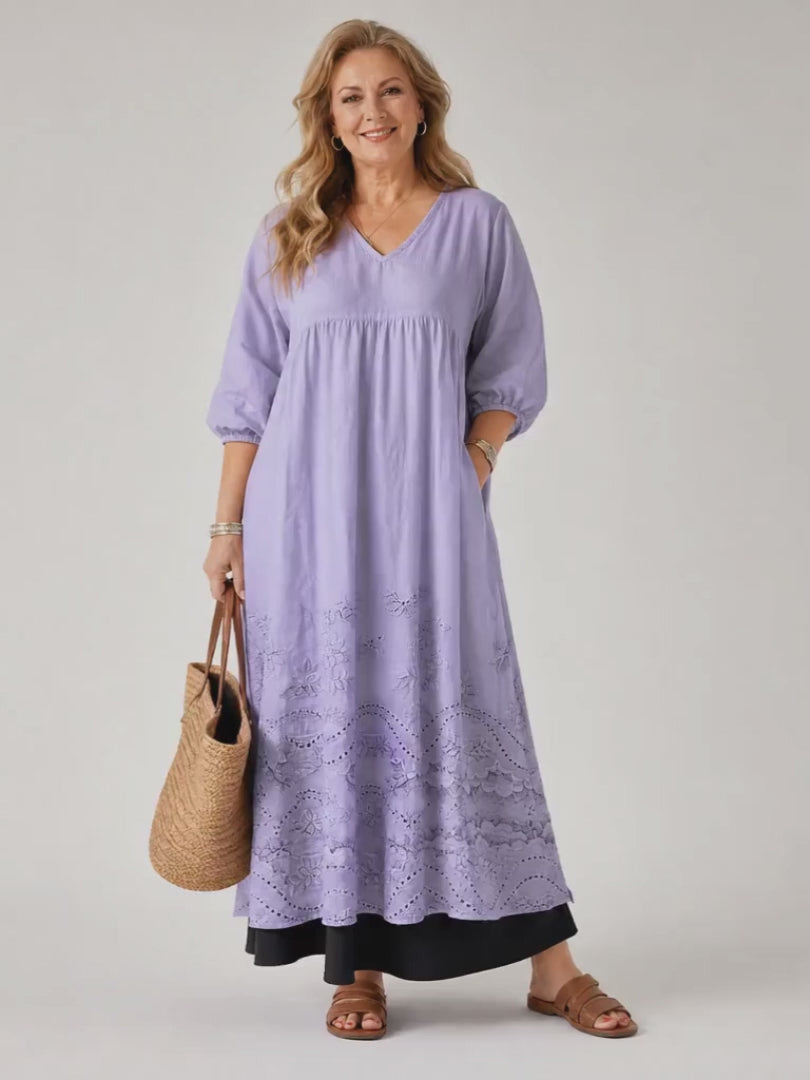Evelin | Boho-Midikleid mit besticktem Saum