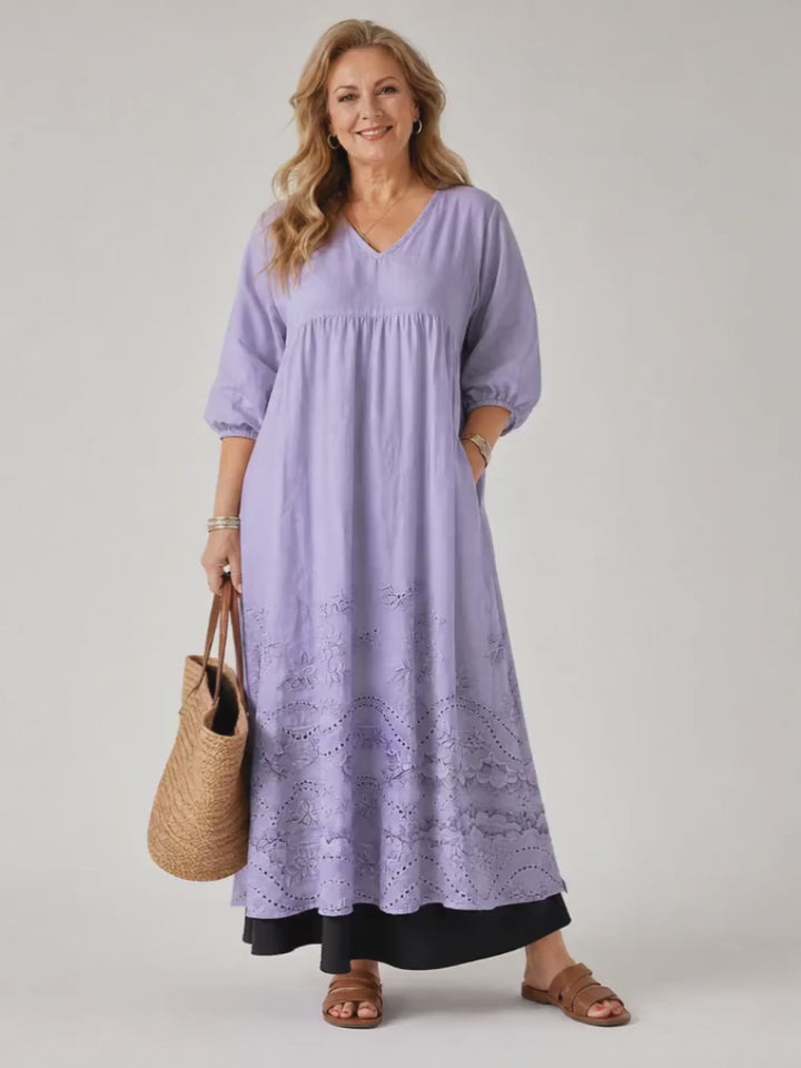 Evelin | Boho-Midikleid mit besticktem Saum