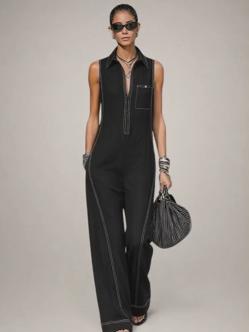 Romy | Ärmelloser Jumpsuit mit Kontrastpaspel