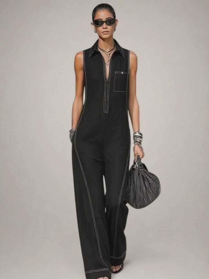 Romy | Ärmelloser Jumpsuit mit Kontrastpaspel