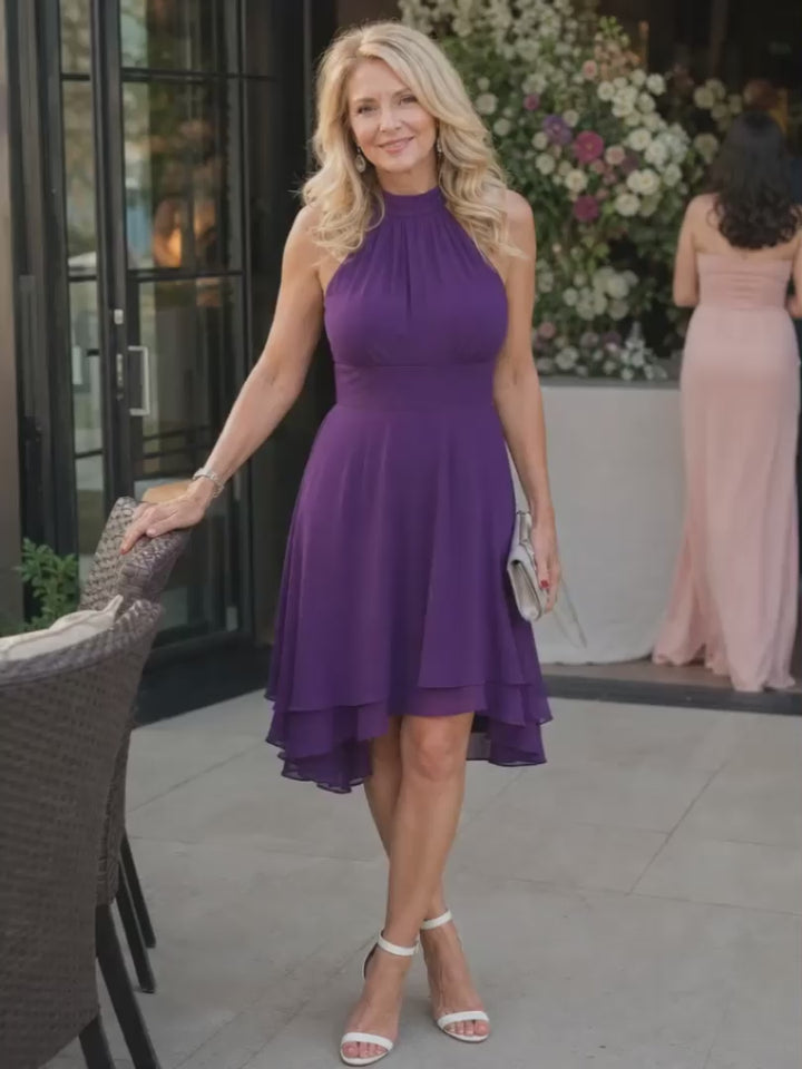 Johanna | Knielanges Neckholder-Kleid mit Stufensaum