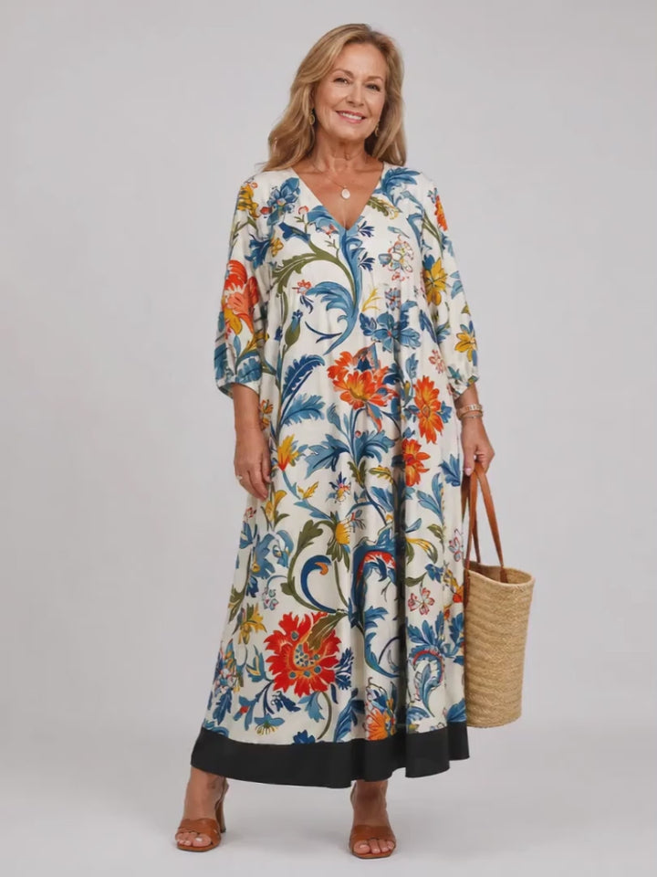 Hanna | Boho-Midikleid mit botanischem Ranken-Druck