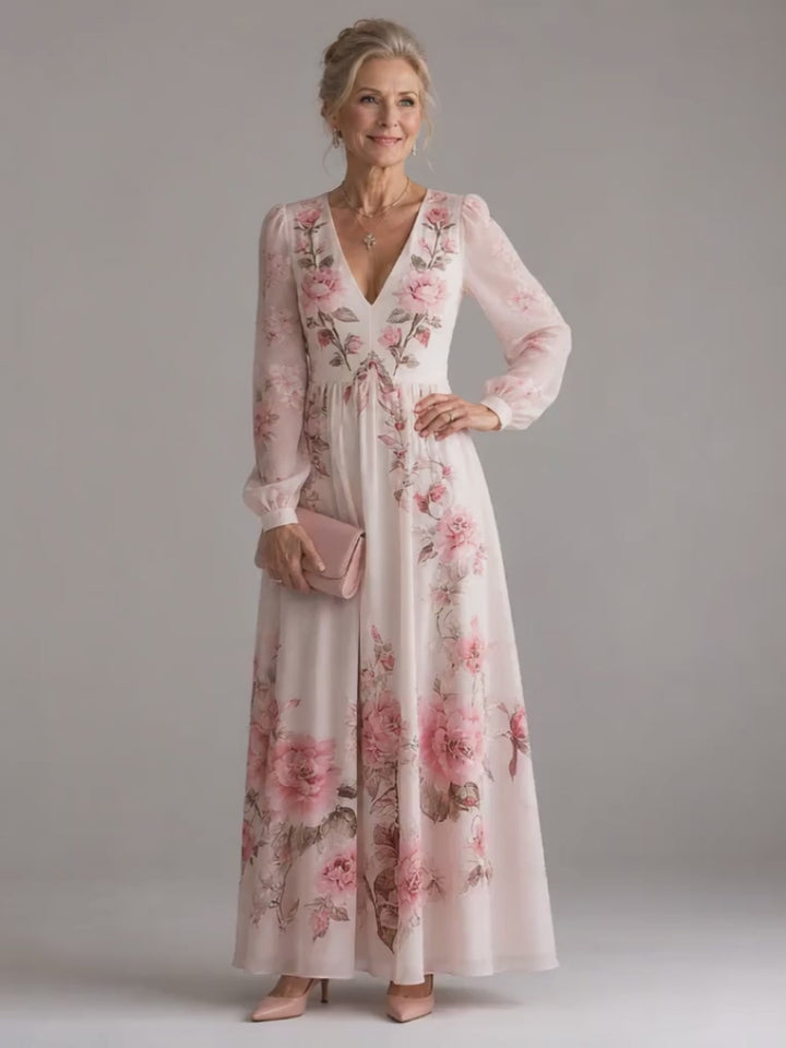 Henriette | Geblümtes Langarm-Midikleid