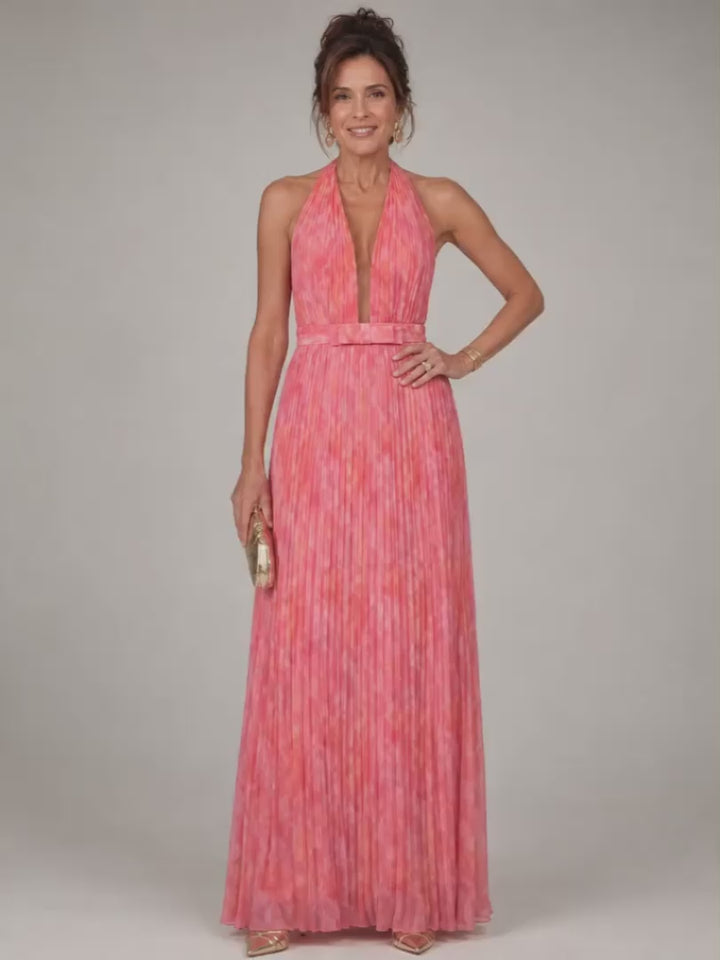 Marlis | Neckholder-Maxikleid mit Plisseerock